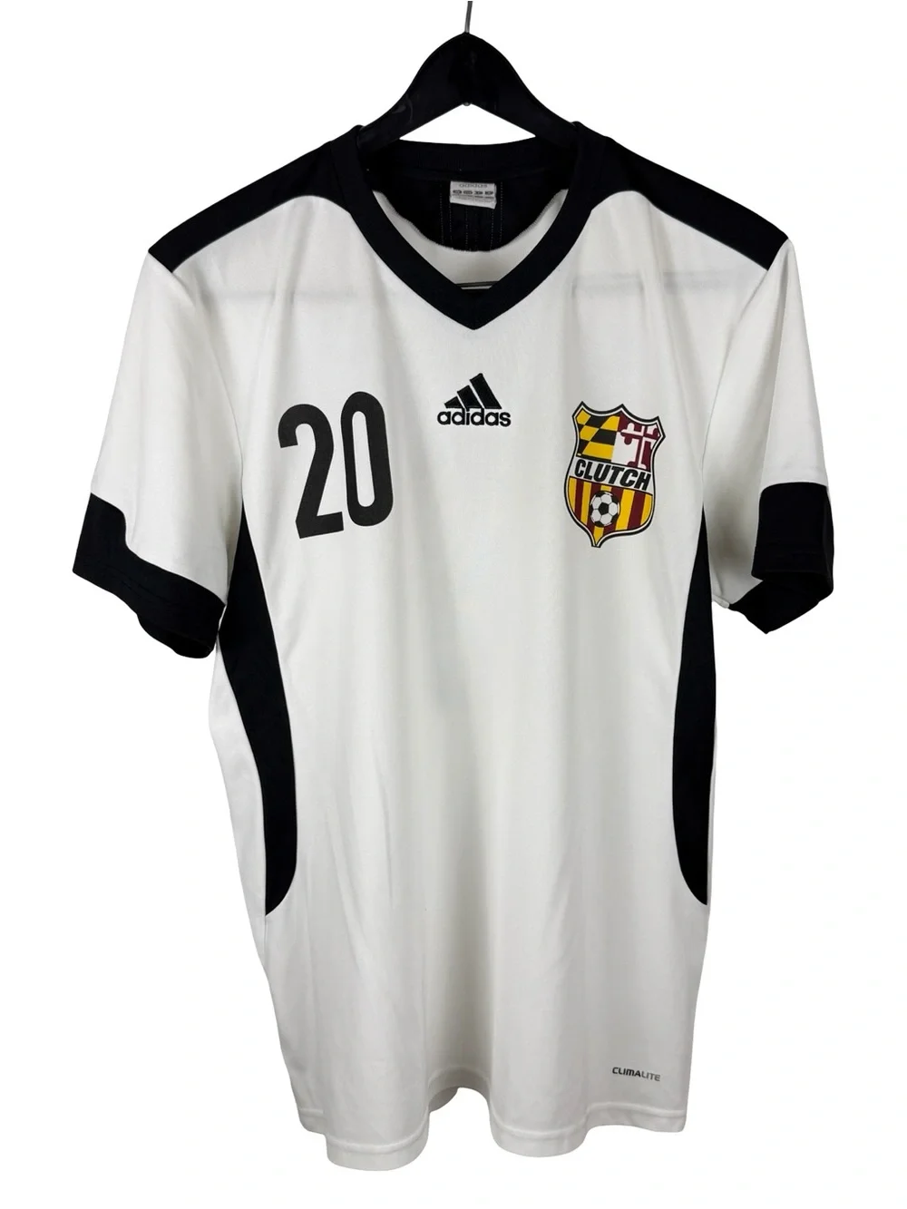 Mens Adidas Clutch Climalite Athletic Soccer Futbol White Jersey Size M
